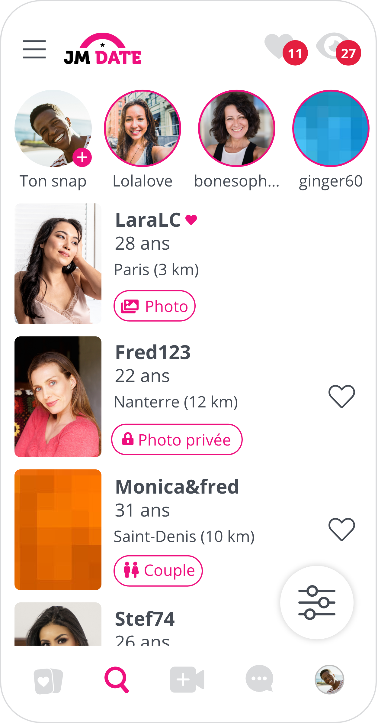 JM-Date inscription et recherche de profils